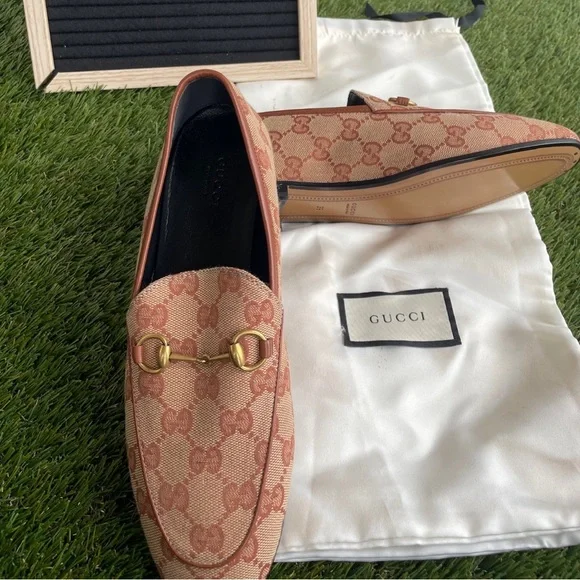 Womens Canvas GG Monogram Horsebit Jordaan Loafers - Picture 4 of 4